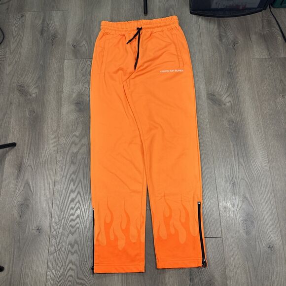 Vision of Super Flames Pants Orange Ankle Zip Drawstring Men's Size Small - Picture 2 of 9